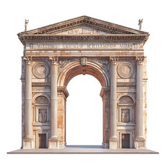 3D front view illustration of the Arch of Marcus Aurelius Italy monument isolated on a white transparent background