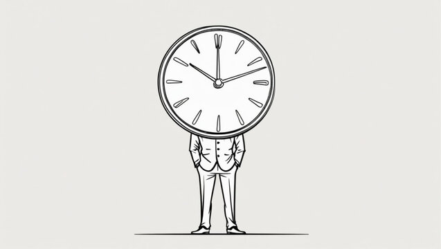 Clock illustration on a white background showing time concept and design elements