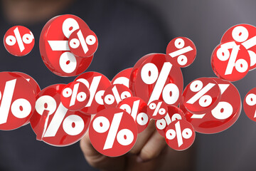 3D rendering of red percentage symbols floating, ideal for discount, sale, and promotion concepts.