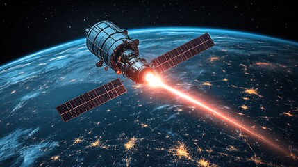 Orbiting satellite beams energy towards Earth
