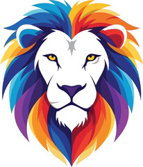 Fototapeta premium Illustration of a lion with a colorful mane on a white background art
