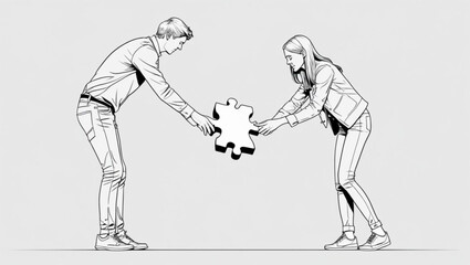 Fototapeta premium A dynamic vector illustration of a young couple, football players, in action, kicking the ball towards a goal