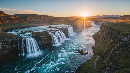 Breathtaking overhead shots of flowing waterfalls in the warm months