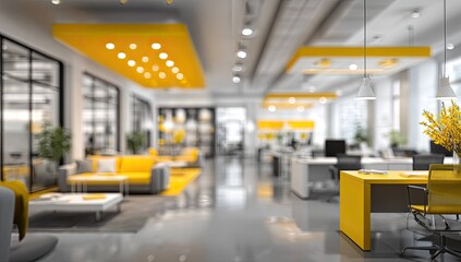 Fototapeta premium Blurred office interior background with a blurred door and glass wall, blurry bokeh light effect for a business concept design. High-quality photo, taken with a telephoto lens in realistic daylight.