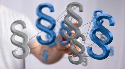 3D rendering of interconnected paragraph symbols.  Legal concept illustration.