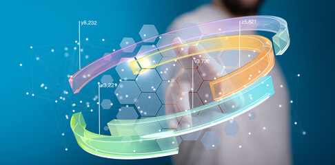 Abstract image of data analysis, network visualization, digital technology, and business analytics.