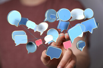 Image of interconnected speech bubbles, symbolizing global communication and networking.