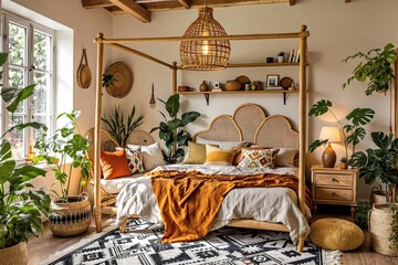 Chambre avec lit en bambou
