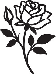 Rose silhouette elegant black and white design, Romantic flower vector art