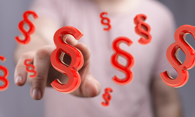 Abstract image of a hand and floating paragraph symbols. Ideal for legal, law, and regulation...