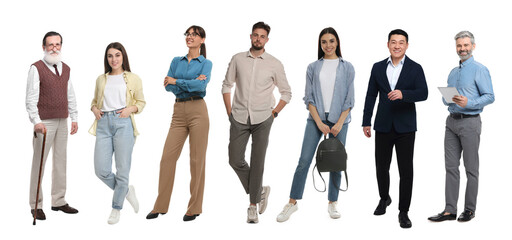 Obraz premium Different people on white background. Full-length portraits