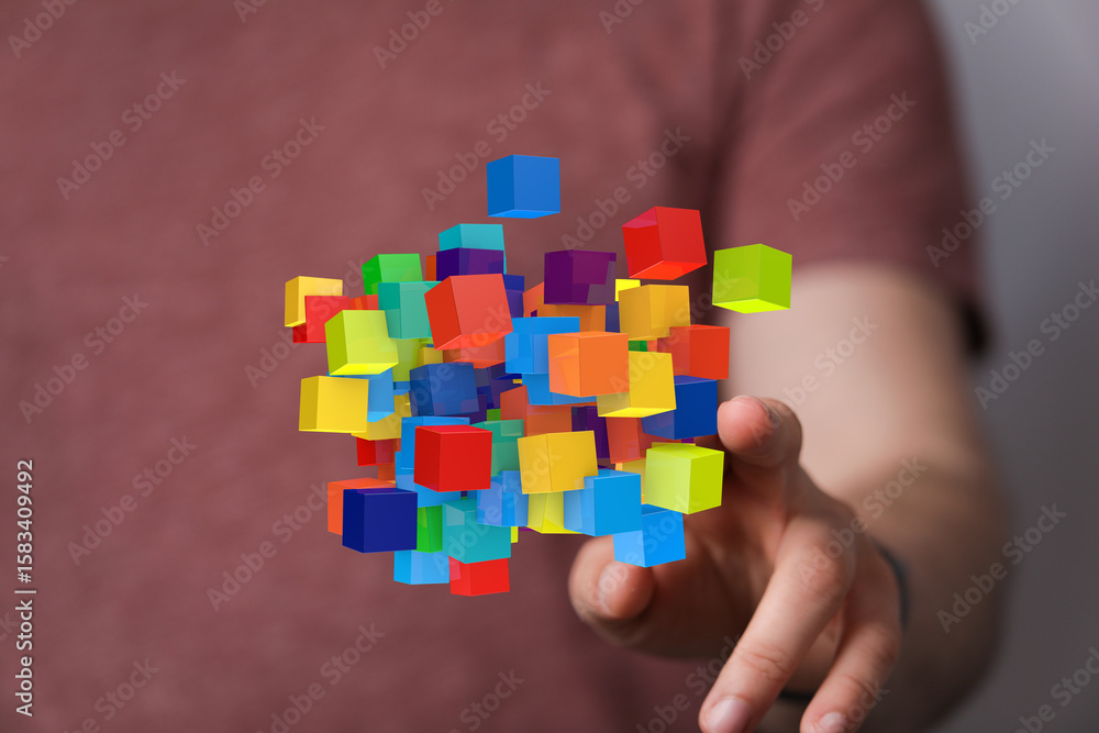 Aufkleber abstract image of colorful blocks symbolizing data, connections, and innovation.
