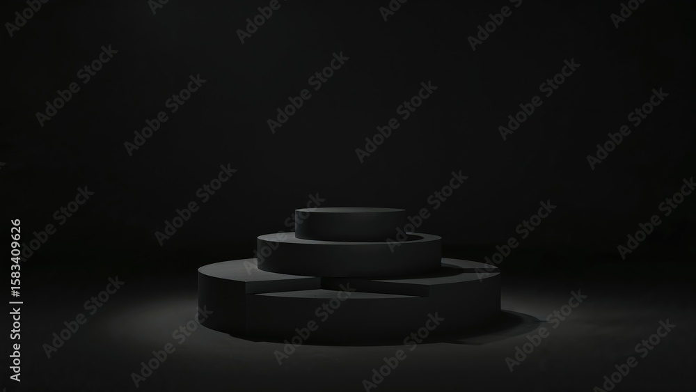 Poster sleek black block structure serving as a minimalist display stand.