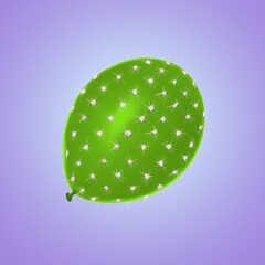 Green balloon covered with cactus prickles on violet blue gradient background