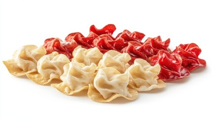 Colorful Varieties of Dumplings Arranged on White Background