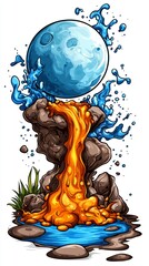 Fiery Meteor Impact, Rocky Landscape, Digital Art, Dramatic Environment, Close-up View, Catastrophic Concept