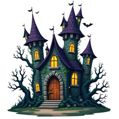 Halloween Haunted Castle Clipart | Spooky Abandoned Castle PNG | Gothic Halloween Illustration