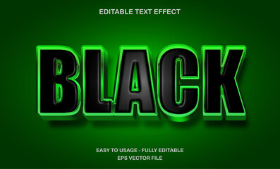Text black, editable text effect template, glowing green neon text style