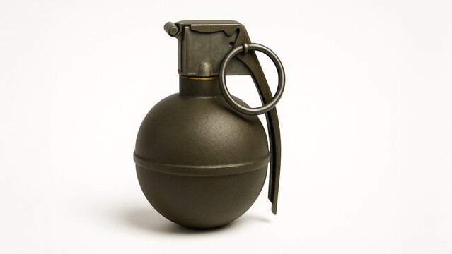 M67 Style Hand Grenade on White Background &ndash; Military Gear in High-Definition