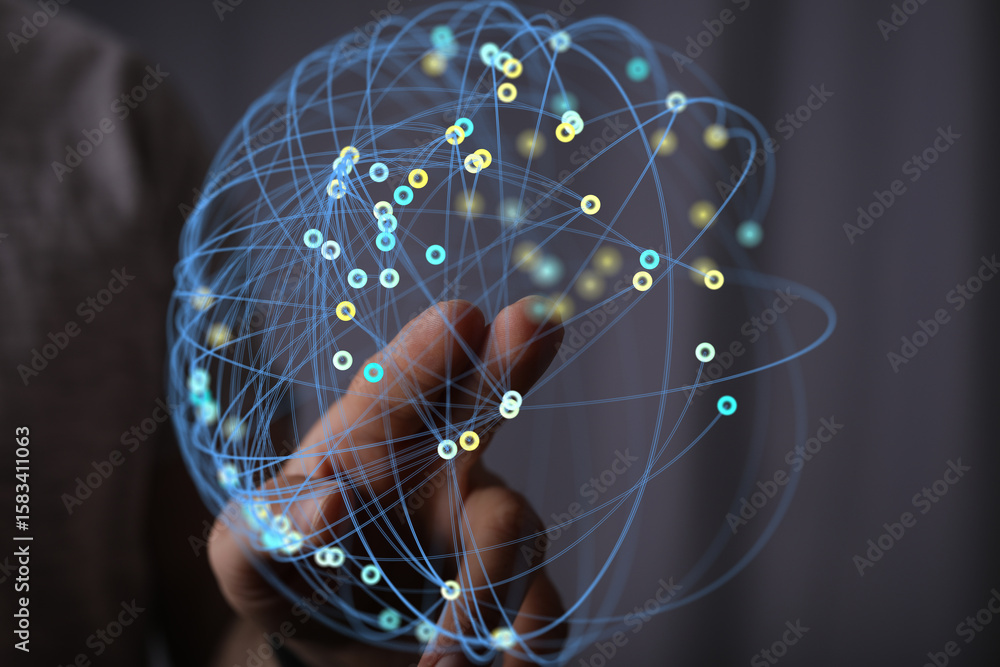 Aufkleber abstract image of a hand interacting with a digital network. represents connection, technology, and 
