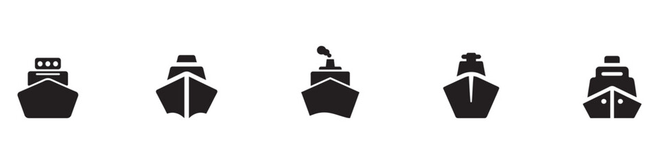 Obraz premium Ship icon. Cruise ship vector icon. Boat sign. Cruise liner. Front view ship icon. Ship icon outlined icon. Vector Illustration.