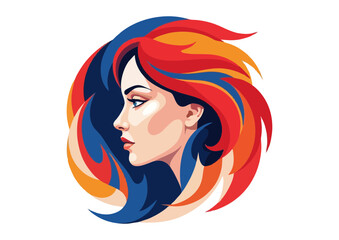 Stylized profile portrait of a woman with colorful hair and a confident expression