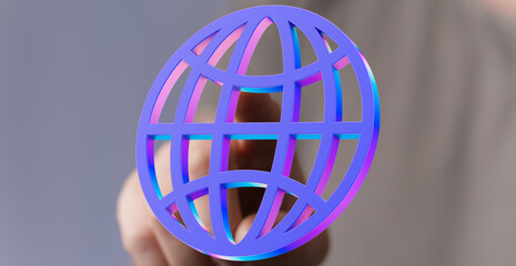 Abstract 3D render of a vibrant globe, symbolizing internet, global network, and worldwide...