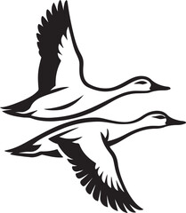 Two geese flying vector illustration design, Soaring birds black and white sketch