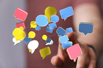 Abstract image of interconnected speech bubbles, symbolizing global communication and networking.
