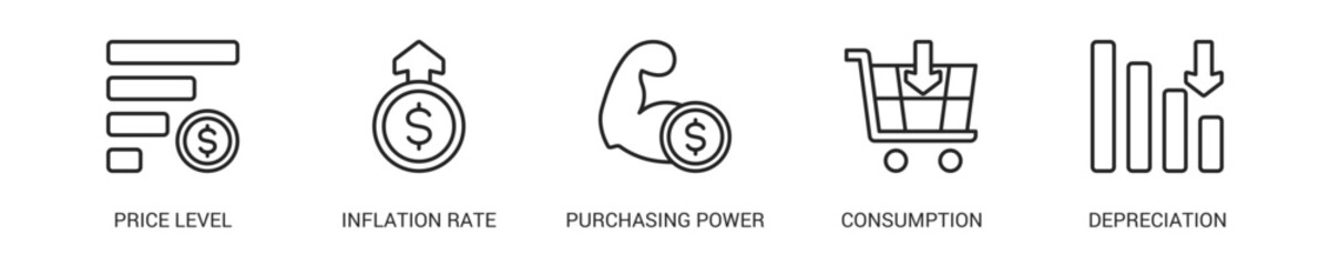 Inflation Line Icon Set. Vector Illustration Concept With Some Icons. Designed In Line Style