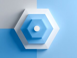 Minimal white hexagonal shape centered on light blue and grey gradient background, simple flat vector design with clear geometric lines and empty space for presentation, no shadows or textures.
