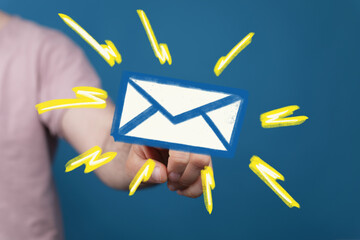 Person interacts with a glowing email icon.  Perfect for email marketing, communication, and...