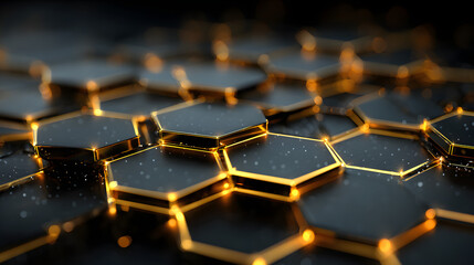 Obraz premium Abstract Hexagon Grid Dark Gold Futuristic Technology Background