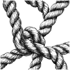 Hand-drawn knot sketch pattern, engraved braided rope texture, antique nautical texture, retro thread design, vintage climbing detail, vector illustration, maritime design elements. © Vintage Studio