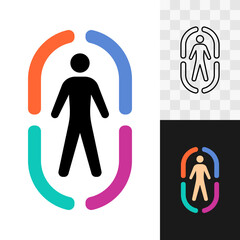 Human body silhouette with color frames around. Person under protection of different factors. Man medical research, scan and check logo