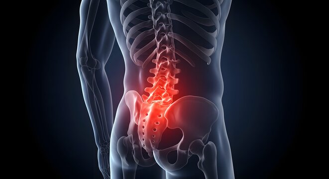 Anatomical Illustration of Lower Back Pain in Human Spine