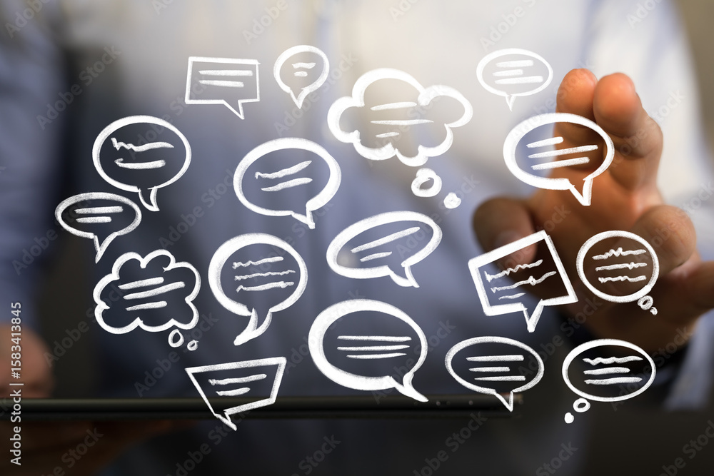 Poster conceptual image of a communication network, showcasing diverse viewpoints and ideas exchange.