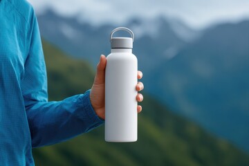 Hand Holding White Reusable Bottle Outdoors