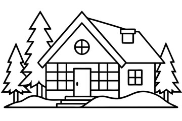 Mountain Lodge Winter Outline Illustration