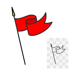 Spear with red flag heraldic icon illustration. Lance with long red waving flag symbol. Medieval knight or horseman standard pike sign. Editable stroke.