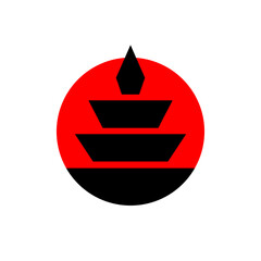 Simple minimalistic Asian culture logo. Japan, Chinese or Korean pagoda building structure roof silhouette in front of the red sun