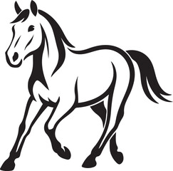 Running horse silhouette elegant black and white, Dynamic equine artwork for posters