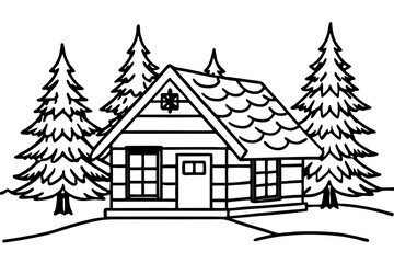 Obraz premium Mountain Lodge Winter Outline Illustration