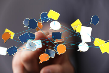 Abstract image of interconnected speech bubbles, representing global communication and networking.
