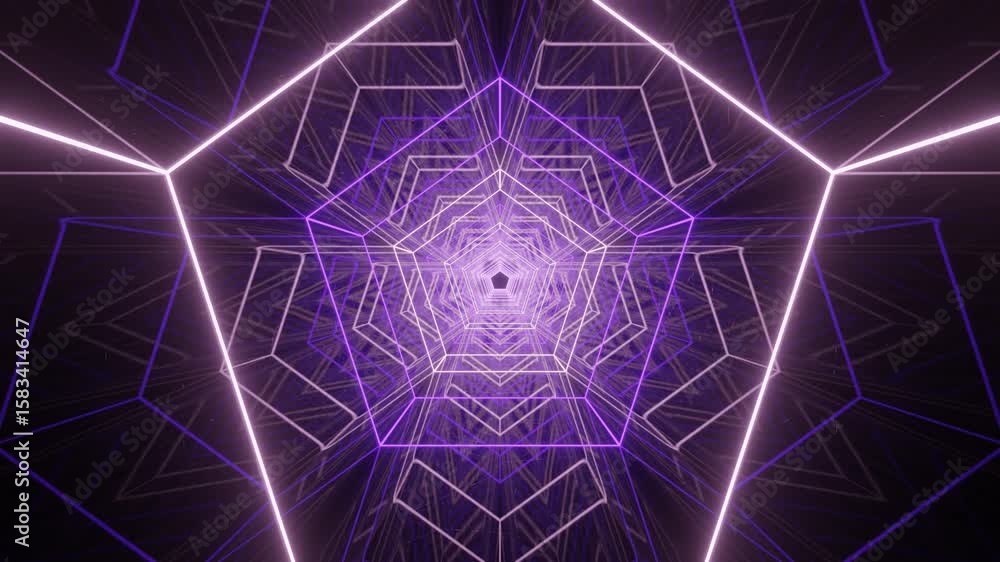 Poster moving light tunnel made of parallel glowing neon lines, seamless loop animation suitable for music 