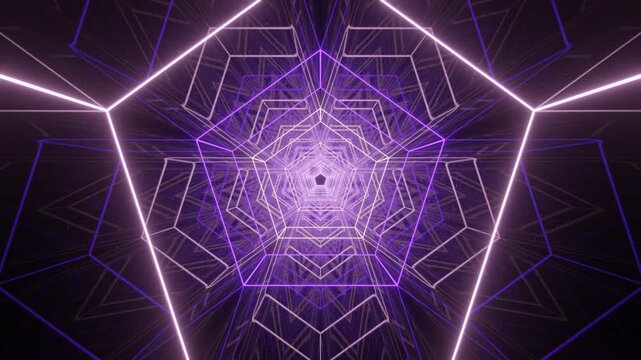 Moving light tunnel made of parallel glowing neon lines, seamless loop animation suitable for music videos, trailers and abstract motion backgrounds