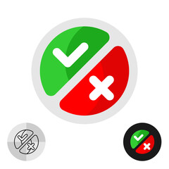 True and false choose round button icon. Symbol of check mark on the green and cross on the red background color. Circle badge with true or false concept signs. Yes or no concept.