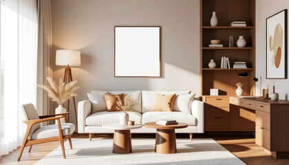 Architectural modern office interior design with white sofa