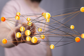 Abstract image of interconnected nodes, representing global network, data flow, or complex system.