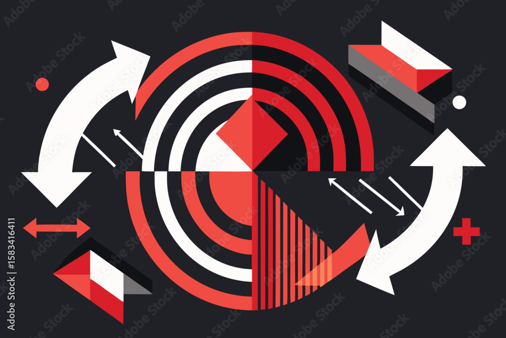 Poster abstract geometric design featuring arrows and shapes forming a modern graphic element against a dar